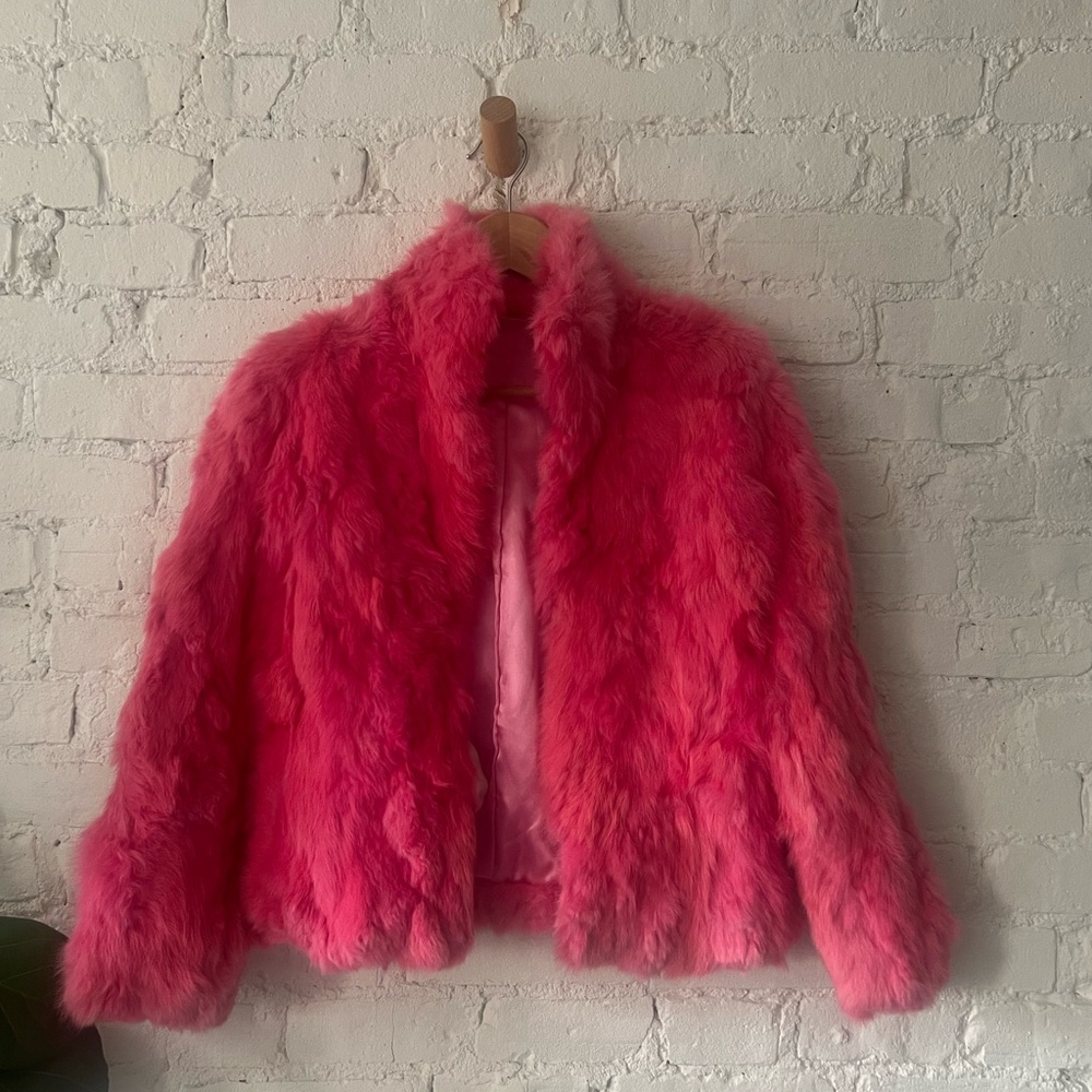 Real Rabbit Fur Festival Jacket in Hot Pink - Interior Backpack Straps